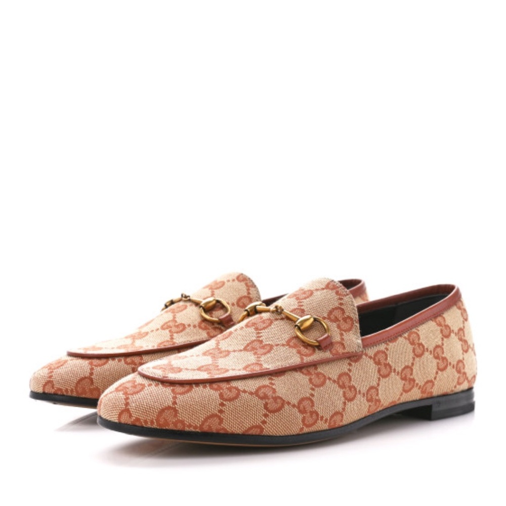 Gucci Beige Tan Monogram Horsebit Loafers